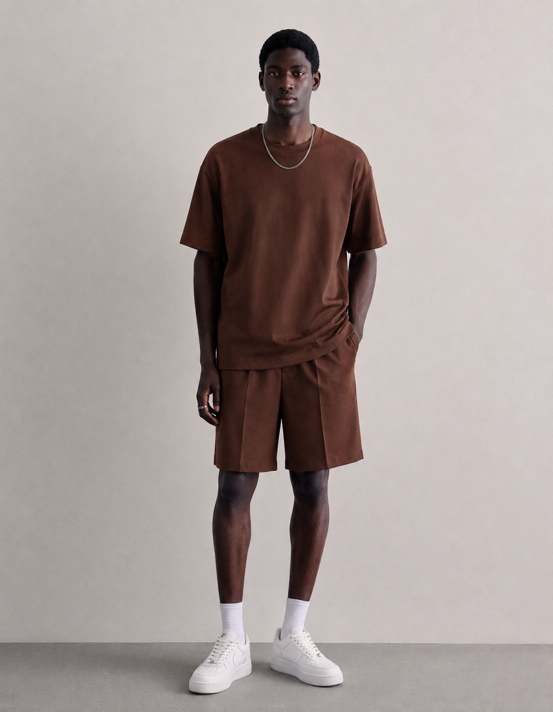 Ensemble Co-ord Oversize Plissé - Marron