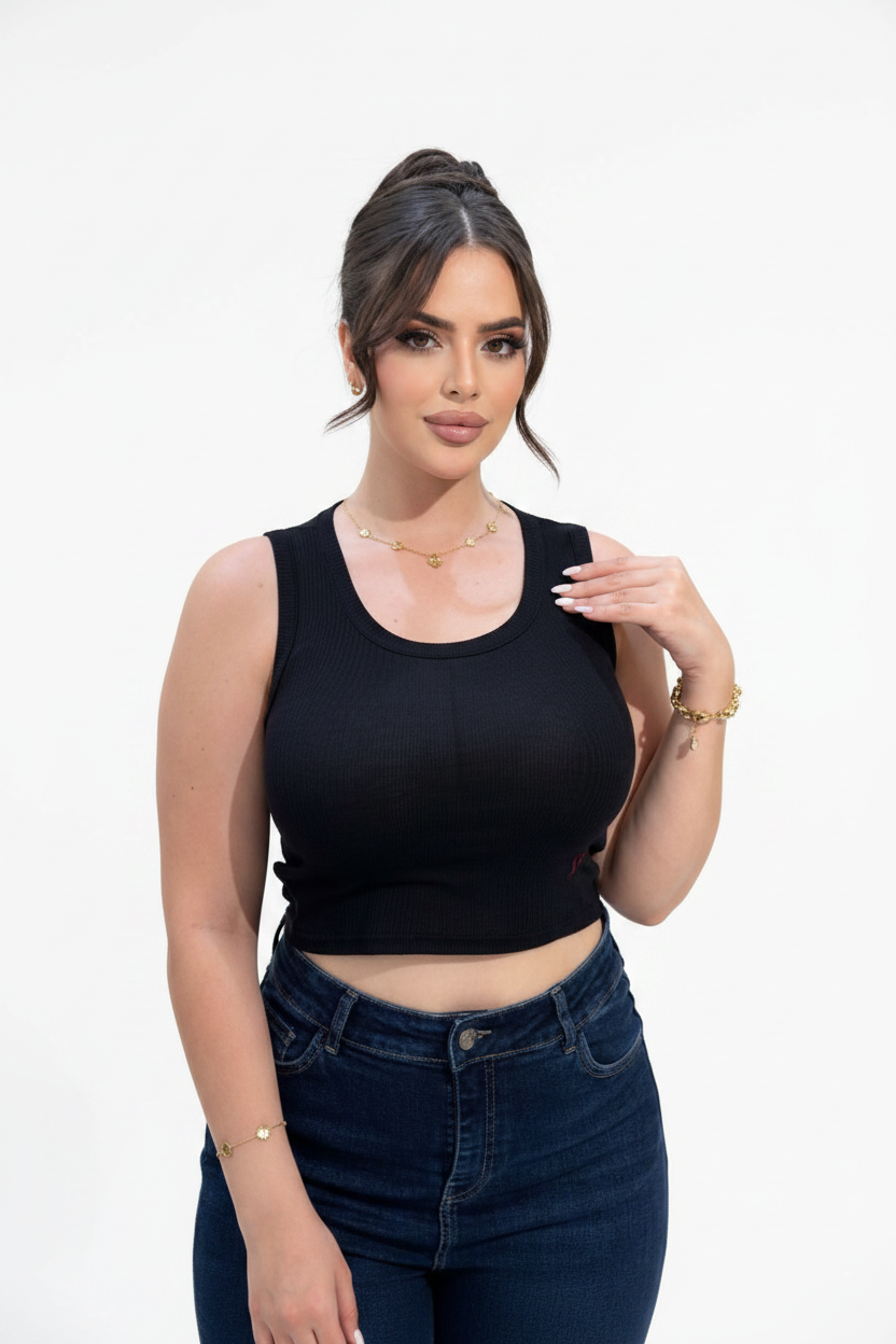 Black Crop Top - White Studio Portrait