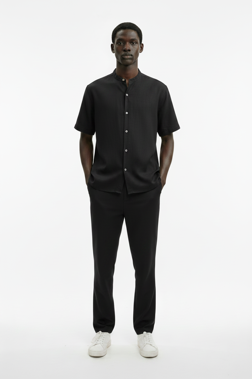 Black Linen Set on Black Model