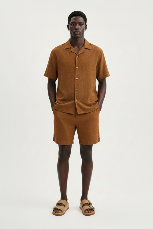 Brown Crinkle Set with Beige Sandals