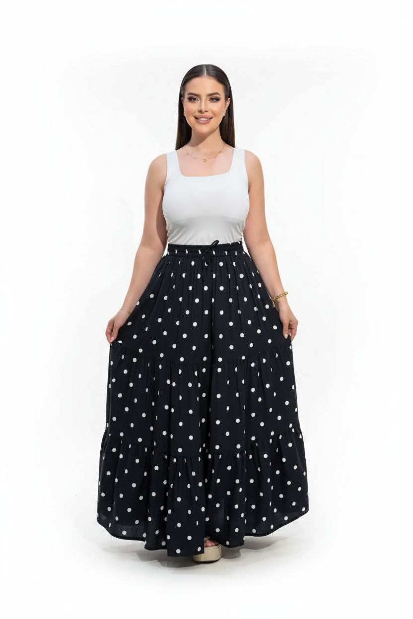 Jupe Marine Pois Blancs - Studio