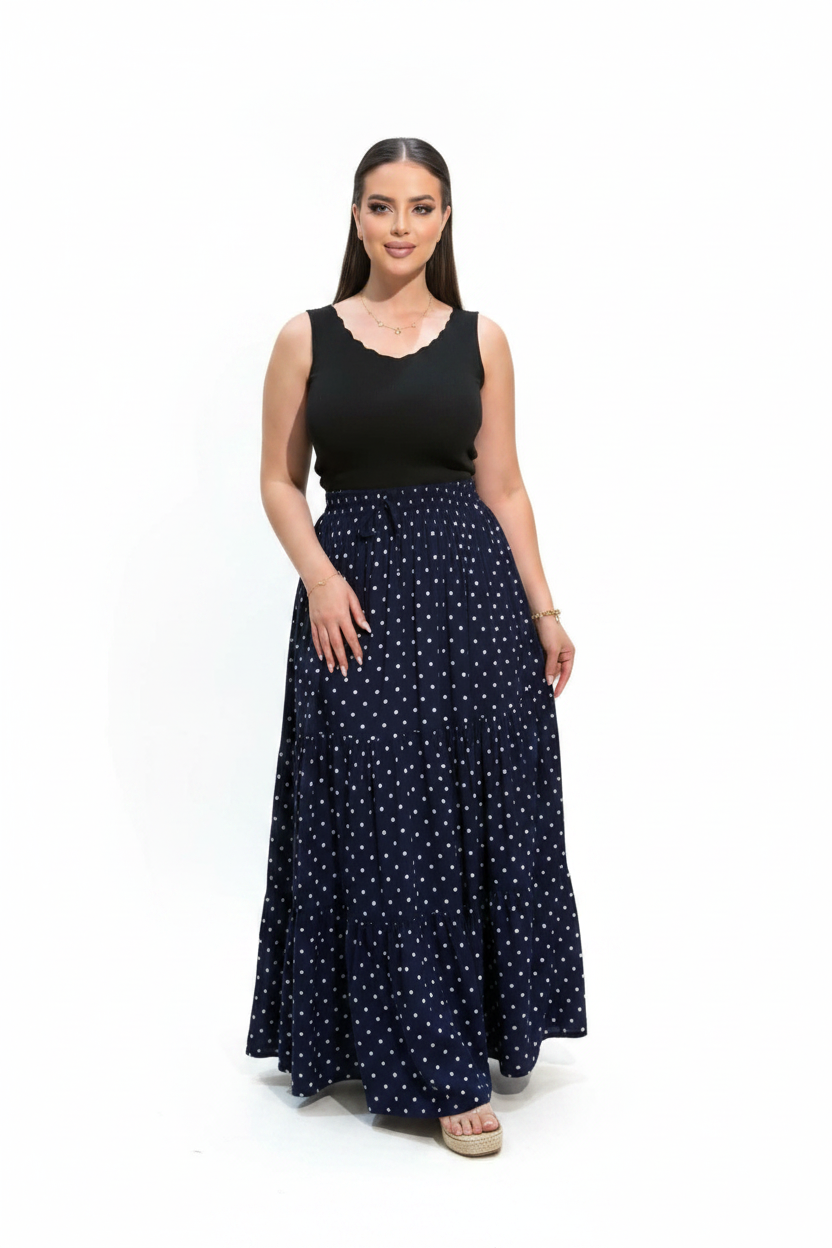 Jupe Marine Pois Blancs + Top Noir - Studio