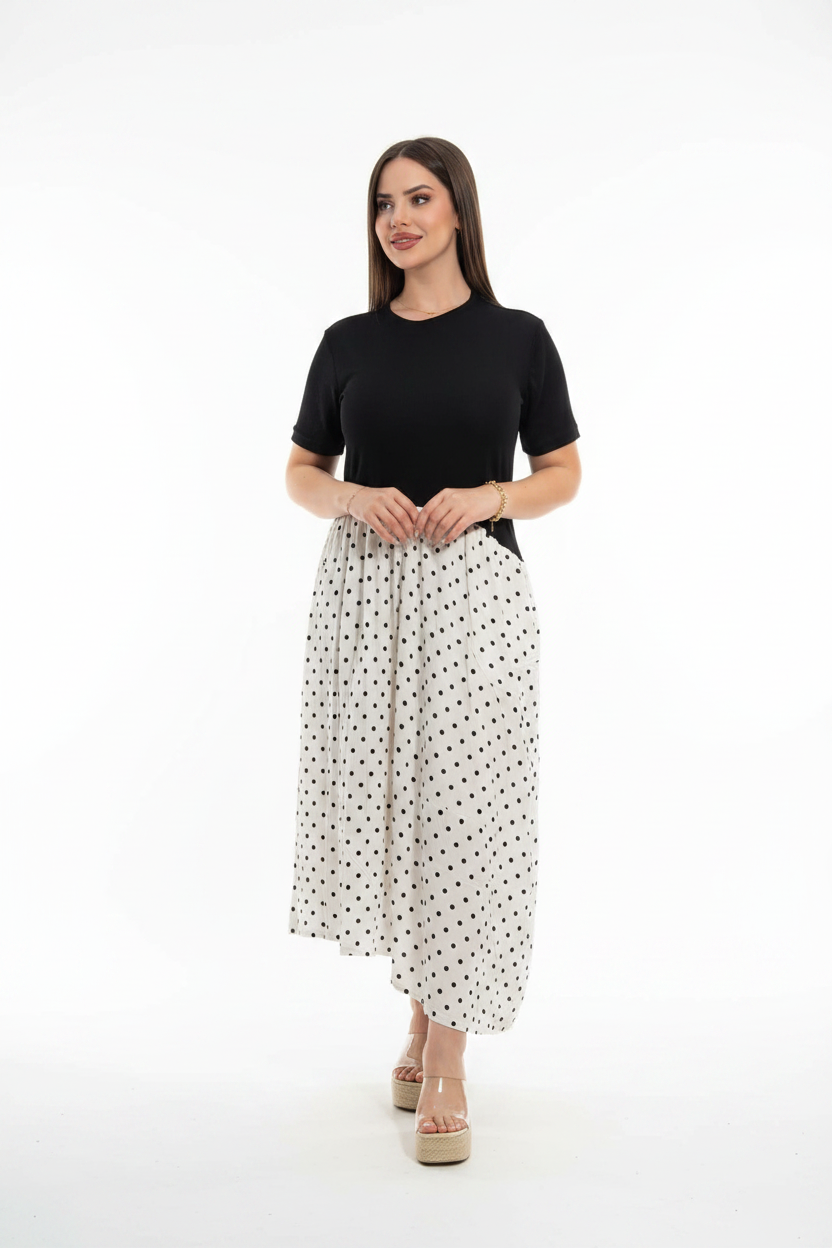 Ensemble T-shirt Noir + Jupe Pois - Studio