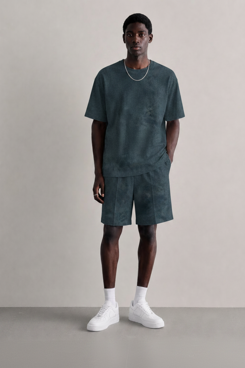 White Outfit Model in Teal